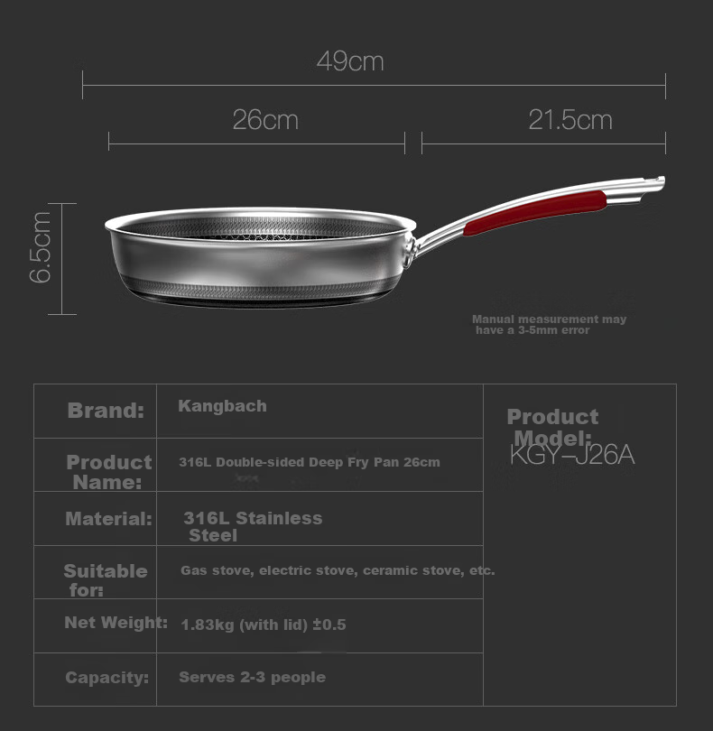 KOBACH Non-Stick Frying Pan, 316L Stainless Steel, Upgraded Double-Sided Honeycomb Design, Yuechu Brand, 26cm, Compatible with Induction And Gas Stoves 6