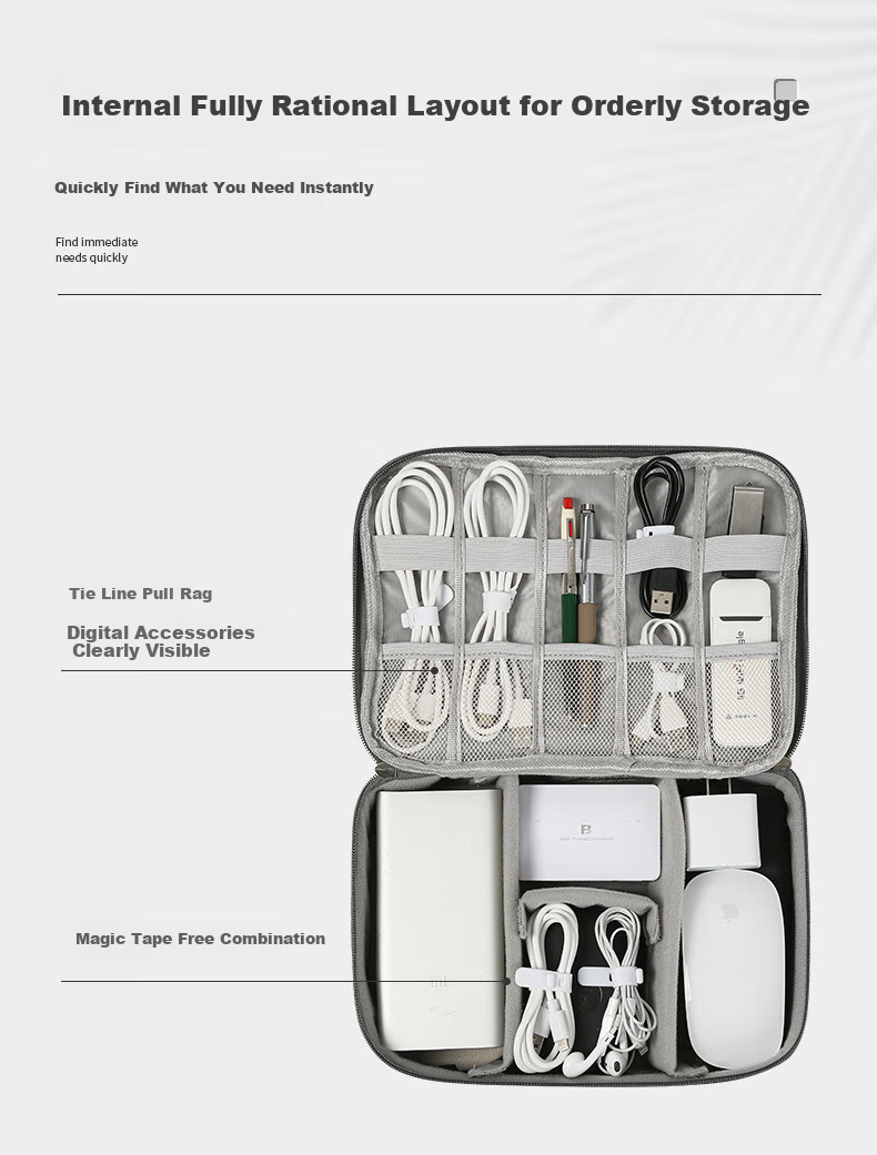 Youjialiangpin Data Cable Storage Pouch, Portable for Travel, Oxford Fabric, Double-Layer Design, Dust-Proof And Waterproof 3