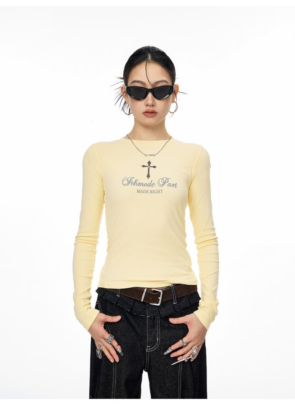 ICH MODE American Style Cross Shoulder Long Sleeve T-Shirt Women Spring Summer New Slim Fit Off-Shoulder Top White S 23