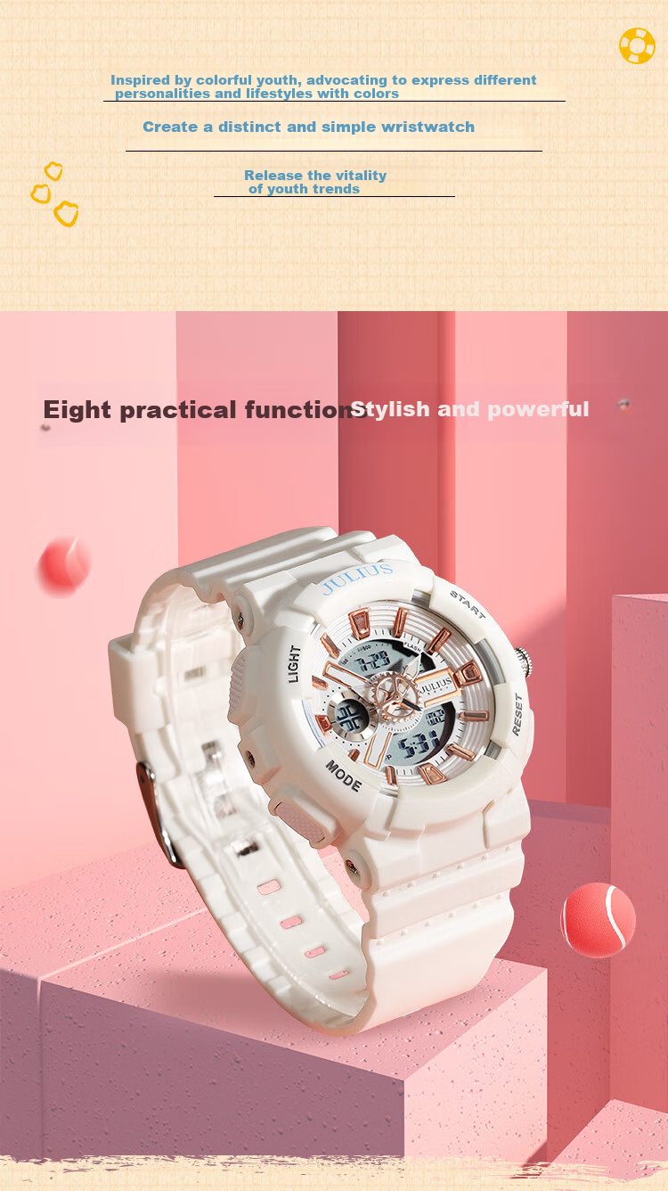 Julius Watch for Women, Instagram Style Unicorn Fashion Sports Student Luminous Unisex Electronic Watch White JA-1276A 3