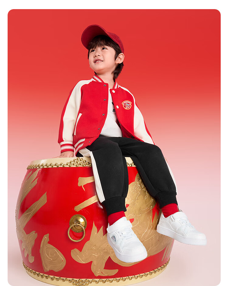 Balabala Kids Boys' Outfit 2025 New Spring Autumn Baseball Jacket Red New Year Celebration Trendy Clothes 3