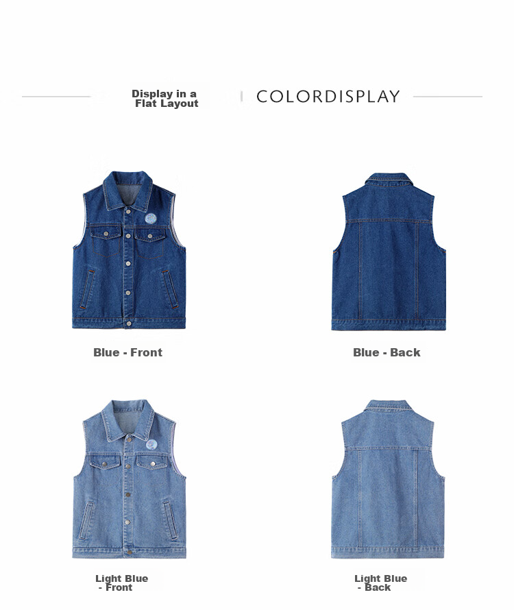 QQ DUCK Children's Denim Jacket Girls Casual Vest Sleeveless Top Versatile Waistcoat Blue; 140 5