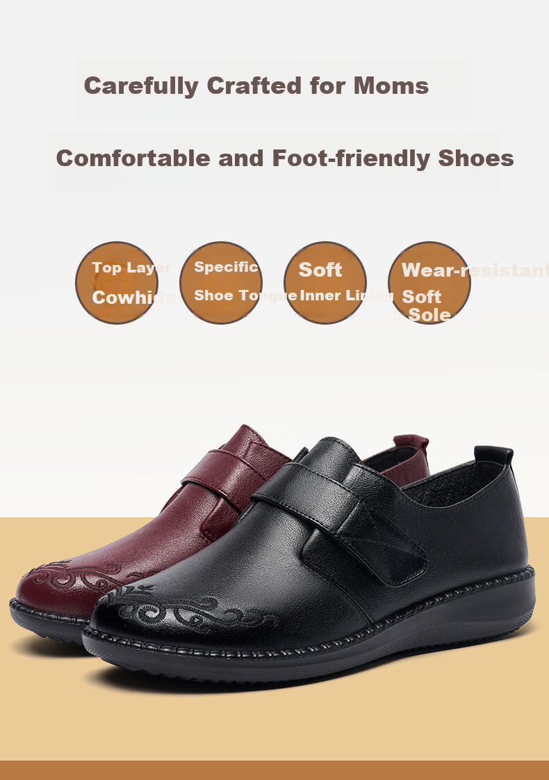 LAORENTOU Women's Flats, Comfortable Breathable Top-Grain Leather Shoes, Round Toe Commuter Shoes for Middle-Aged Women And Mothers, 220217N, Red, Size 36 4
