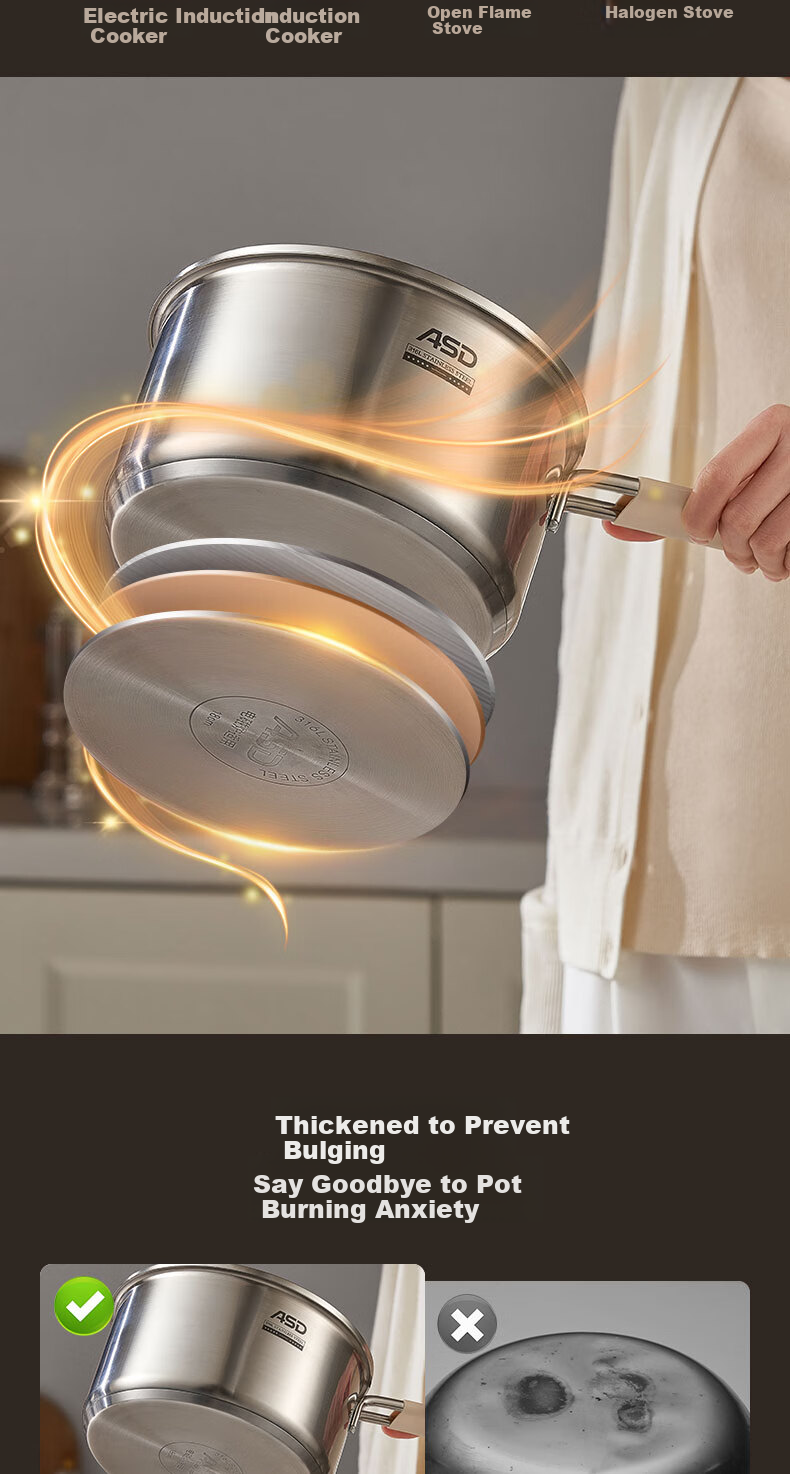 ASD Milk Pot, 316L Stainless Steel, Baby Food Pot, Small Milk Pot, Thickened, Suitable for Gas And Induction Stoves, NS18B15WG 10