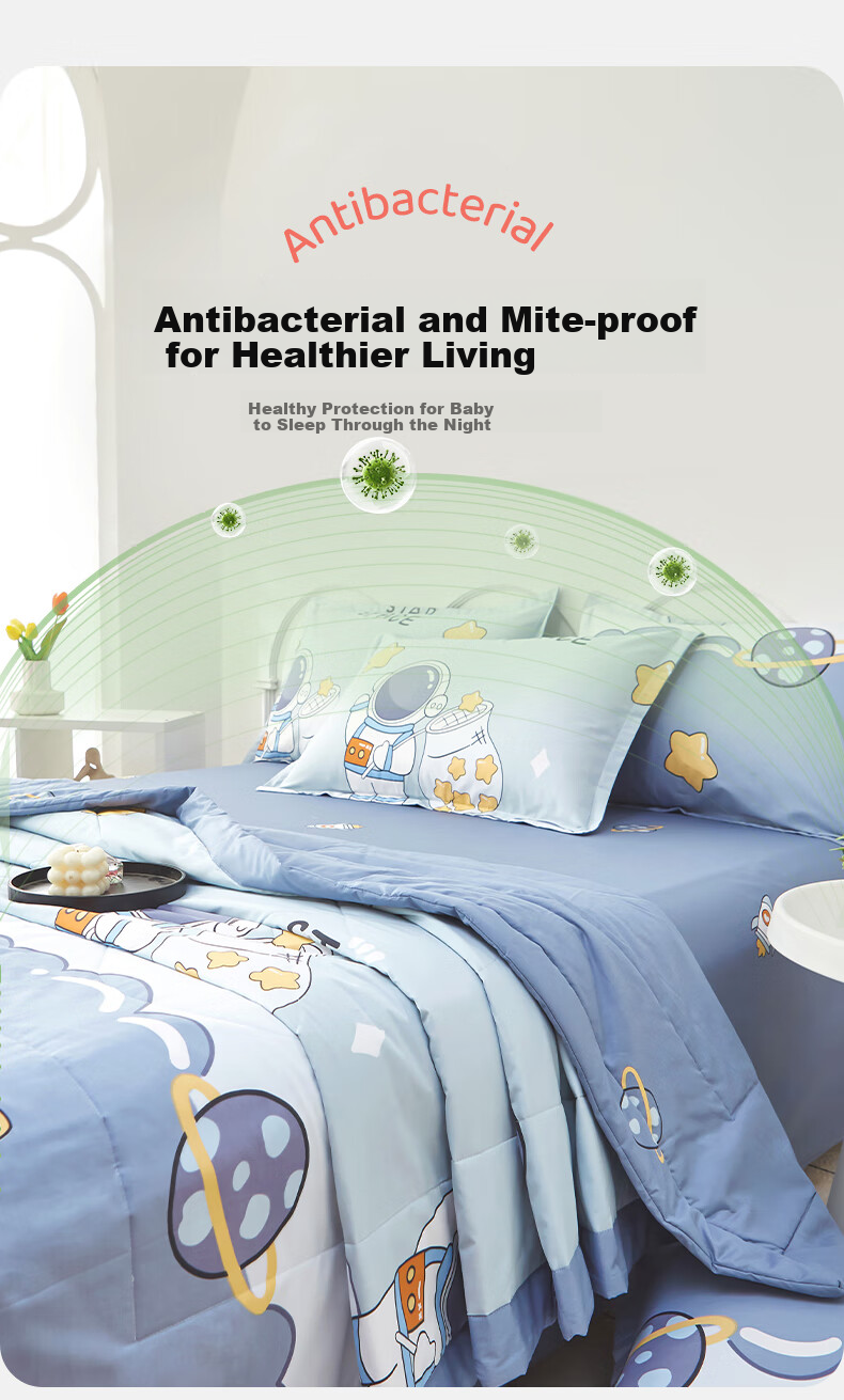 Yunjin Pure Cotton Children's Air Conditioning Quilt, Thin Summer Cool Quilt, Kindergarten Small Quilt, 110*150cm, Space Walker Blue 7