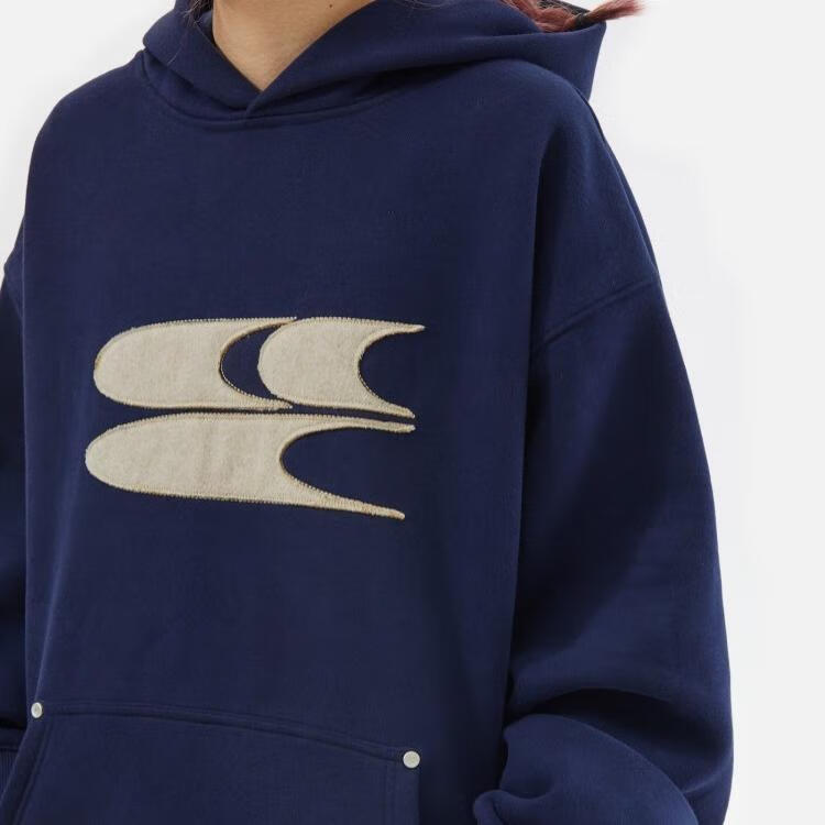 Crying Center Blue Wool Layered 3C Logo Fleece Sweatshirt Deep Blue L [Same Style as Wen Qi]