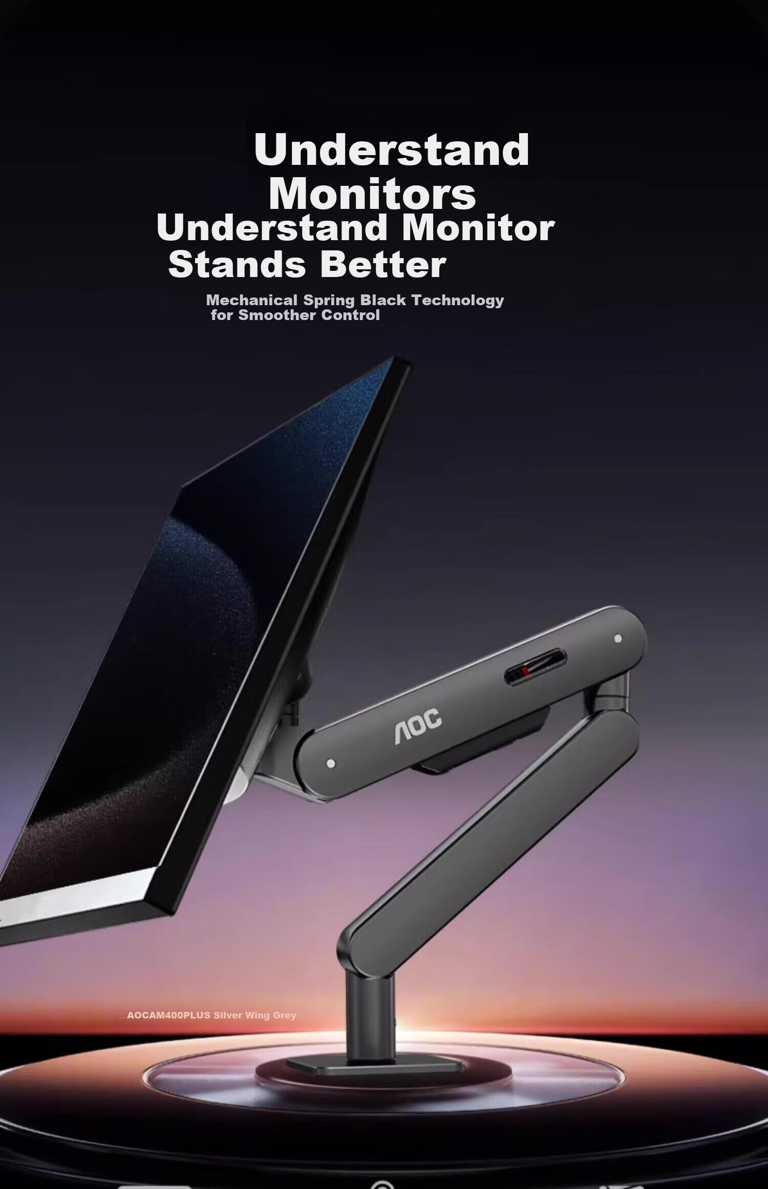 AOC Monitor Stand Upgraded Version, Non-Sinking Head Desktop Adjustable Integrated Stand Arm, Rotating Screen Support, Home Office Computer Stand, AM400PLUS, Bean Paste Pink 1