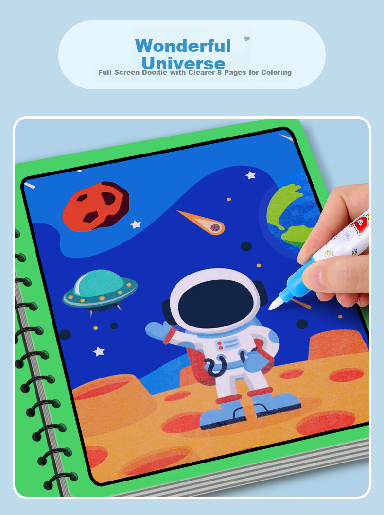 COOKSS Magic Water Drawing Book, Reusable Doodle Water Pen Book, Magic Coloring Dinosaur Toy for Boys And Girls, 6 Books 11