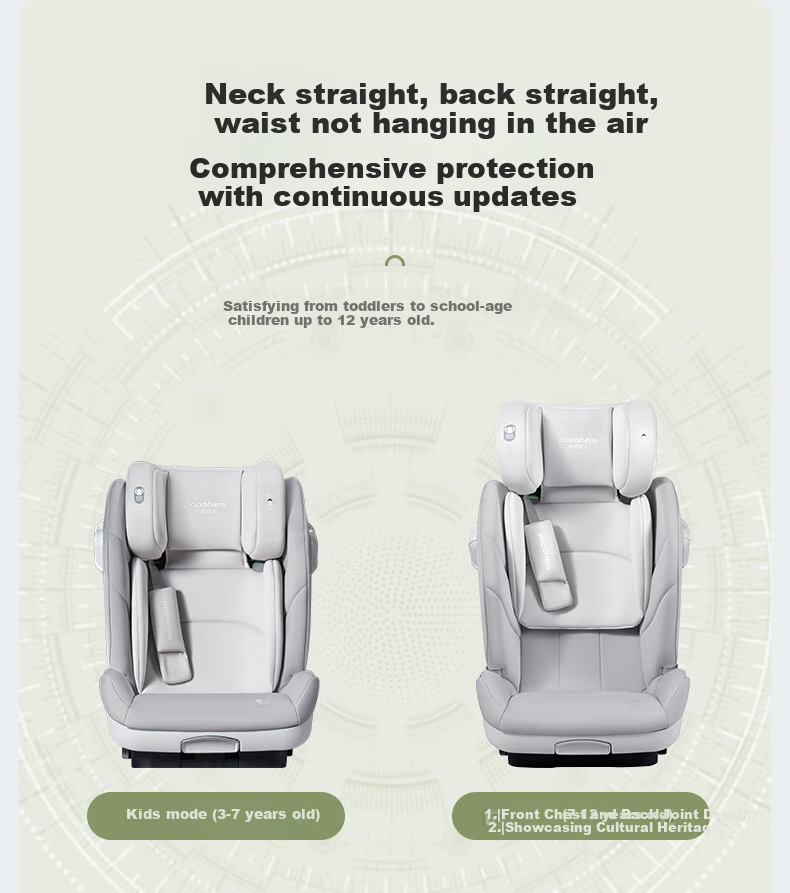 Babachaorenpapahero New National Standard Child Safety Seat for Ages 3-12, ISOFIX Interface, I-Size Certified, Car Height-Increasing Pad 10