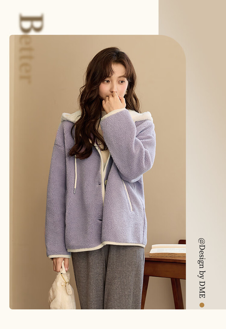 Demana Winter Love Song Autumn Winter Patchwork Hooded Short Lamb Wool Coat Women Gentle Age-Reducing Jacket 1