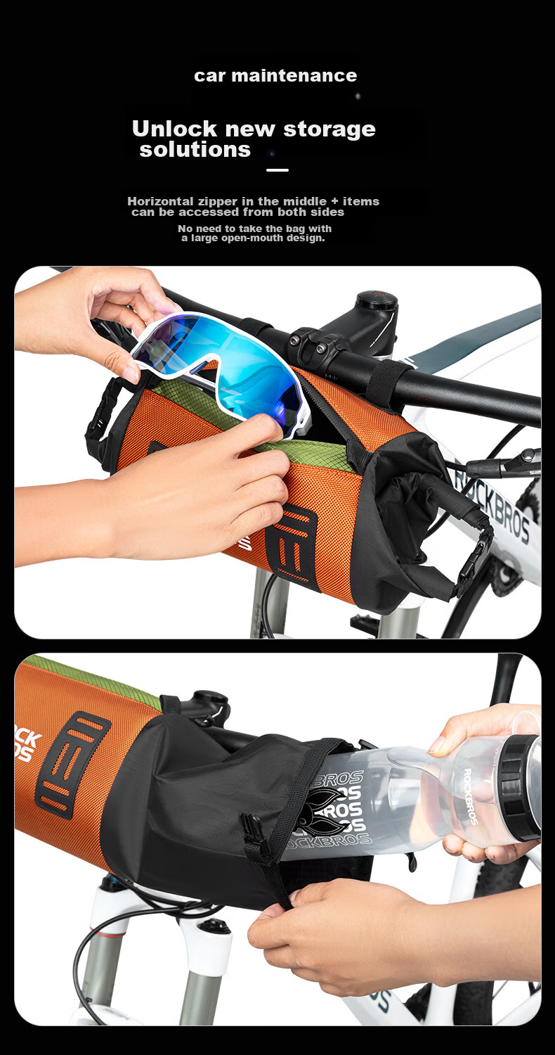 ROCKBROS Bicycle Handlebar Bag, Front Handlebar Bag, Stem Bag, Gravel Road Mountain Bike Front Bag Accessory, Black And Orange Color 9