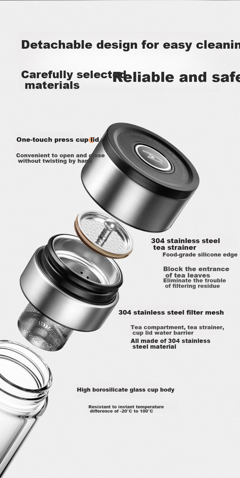 Fuguang Double-Layer Glass Cup, Car-Mounted One-Touch Lid Opening Tea Infuser Cup, High Borosilicate Tea-Water Separation Water Bottle for Men And Women, 300ml 11