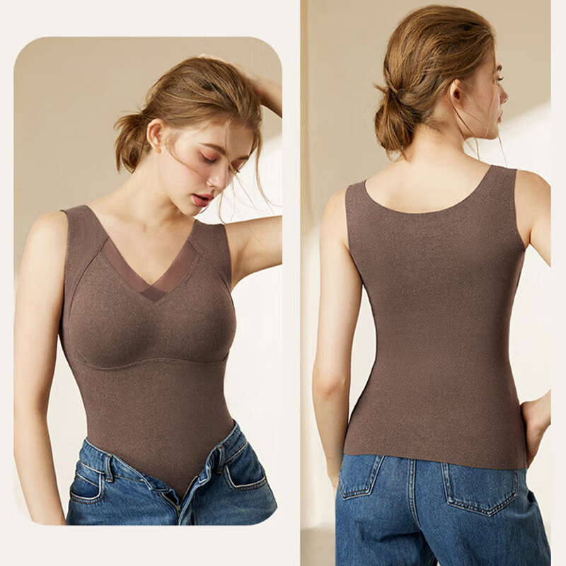 Urban Beauty Women's Graphene Thermal Vest with Built-in Chest Pads, Autumn and Winter Close-fitting Warm Underwear Top