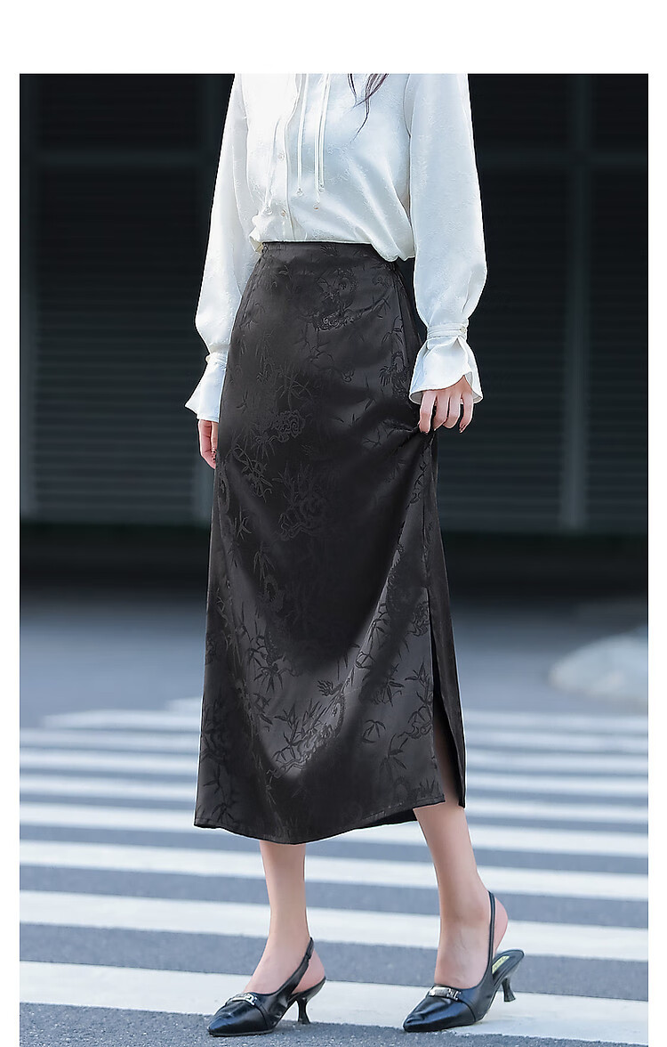 Dme [Bubushenghua] Autumn Chinese Style New Comfortable Elastic Waist Fashionable Slit Skirt for Women to Conceal Body Shape 13