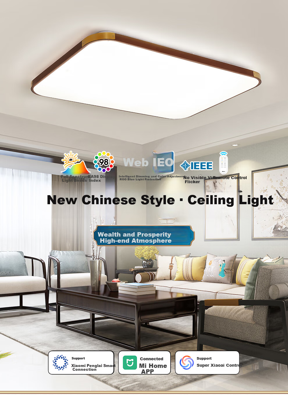 NVC New Chinese Style Ceiling Light 30㎡ Full Spectrum Ra98 Suitable for Living Room Bedroom Vintage Minimalist Smart 140W 1