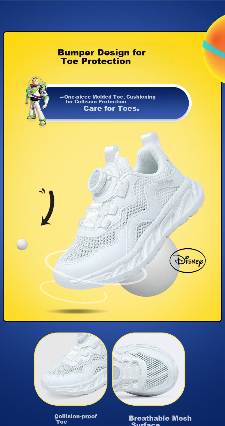 Disney Children's Running Shoes for Boys And Girls, Outdoor Spring And Autumn White Sneakers, Breathable Sports Shoes for Older Kids, 319 Double Mesh, Size 33 3