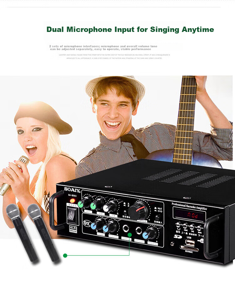 Soaiy SA-8008 Home Fixed Impedance KTV Amplifier, Bluetooth Professional High-Power Home Theater Conference Sound Amplifier 2