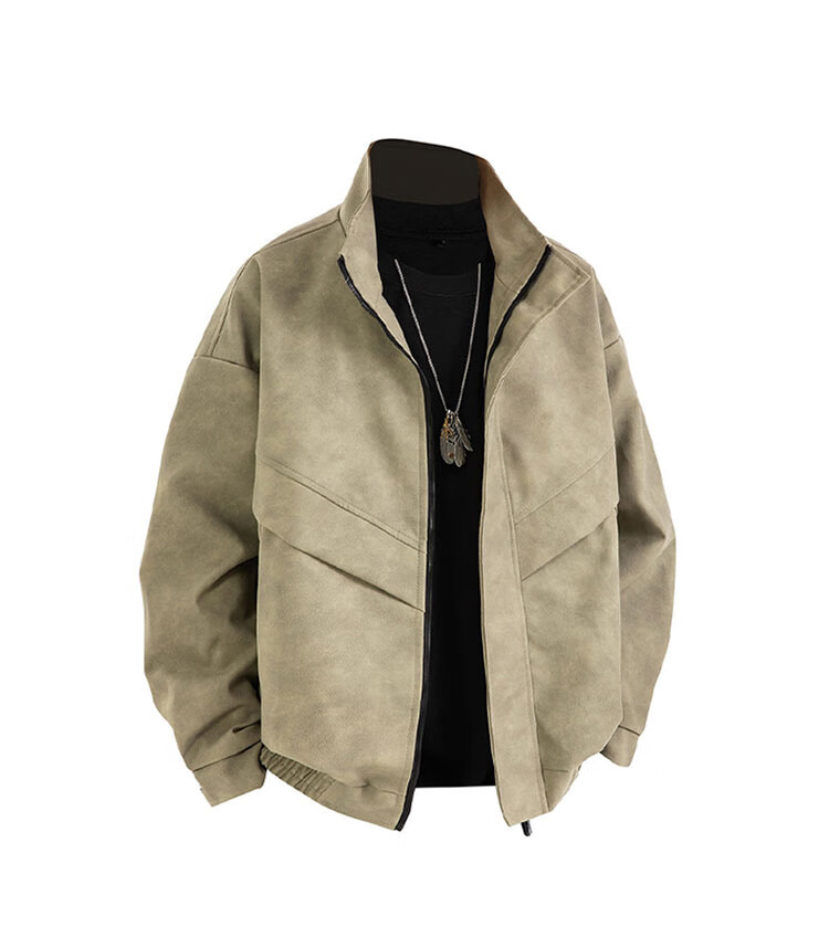 TUCANO Men's Leather Jacket Spring Autumn Loose Fit High-End Casual Windproof Retro Coat Black Gray M 7