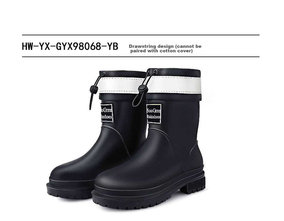 SooGree Mid-Calf Rain Boots for Women, Non-Slip Waterproof Wear-Resistant Thick-Soled Rubber Shoes for Outdoor Activities, Fishing, Food Delivery, Kitchen Work 2