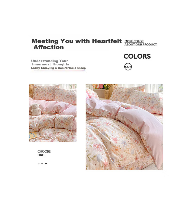 Hodo 100% Pure Cotton Four-Piece Bedding Set Spring And Autumn Bed Sheet Duvet Cover 200x230cm, Floral Pattern for 1.5/1.8 Meter Bed 14