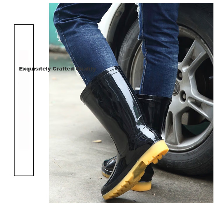 Huili Men's Tall Rain Boots, Non-Slip Waterproof Shoes, Outdoor Car Washing Rubber Shoes, Fishing Wear-Resistant Rain Boots, 07-1 Black High Top Size 45 5