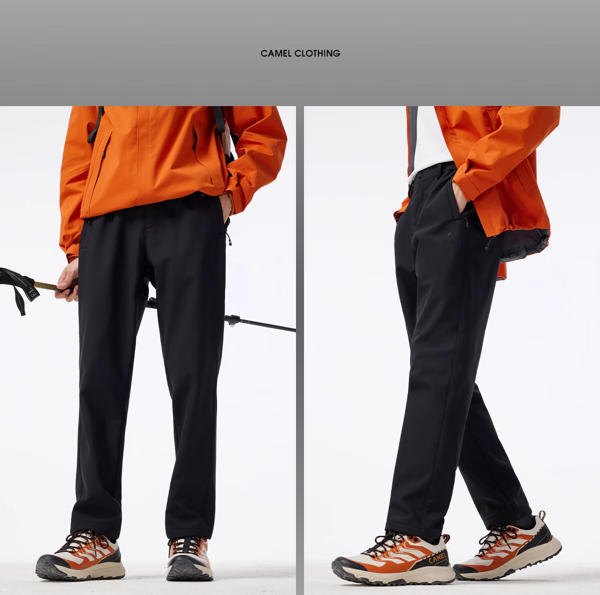 CAMEL Outdoor Men's Softshell Pants Wrinkle-Resistant Stretch Durable Fleece-Lined Windproof Warm Anti-Static Hiking Mountaineering Pants 3300 5