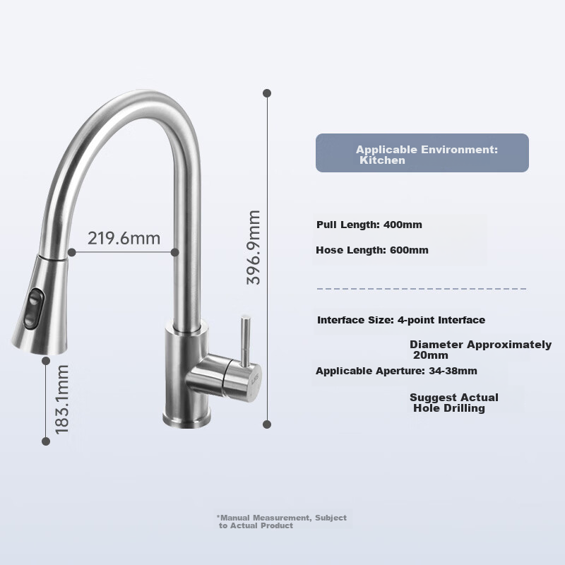 Aifuer Kitchen Faucet, Pull-Out Hot And Cold Sink Tap, SUS304 Stainless Steel Pull-Out Faucet