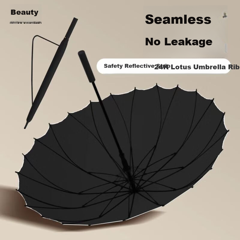 MAYDU 24k One-Piece Seamless Non-Leaking Umbrella, Large Size, Reinforced And Thickened, Durable Windproof Long Handle Umbrella M7006 Elegant Black