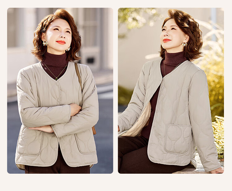 Past Winter New Fleece-Lined Warm Cotton Jacket Fashionable Homewear Thick Mom's Cotton Coat Black 2XL 11