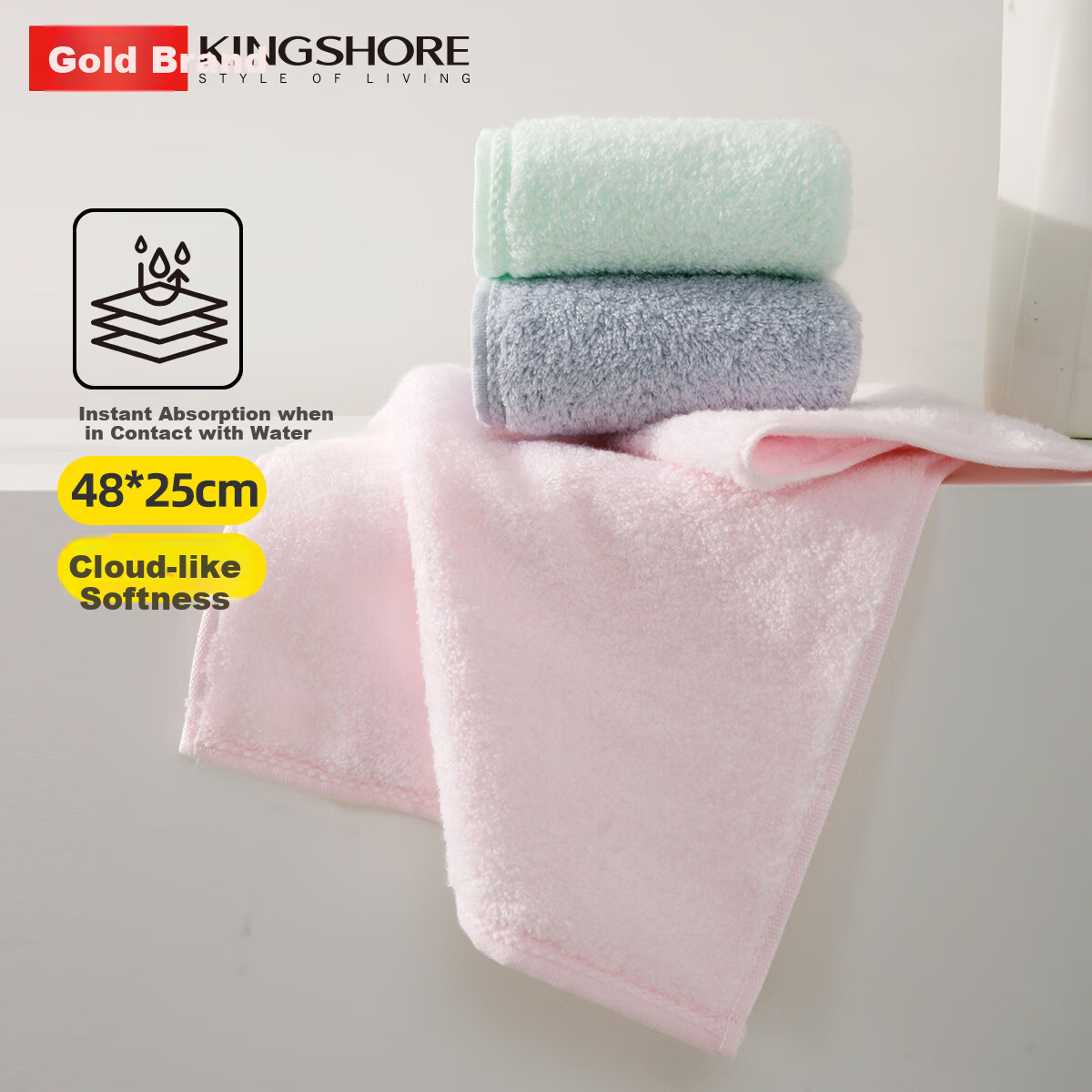 KING SHORE Pure Cotton Soft Mid-Sized Towels, Children's Towels, 3-Pack Sports Towels