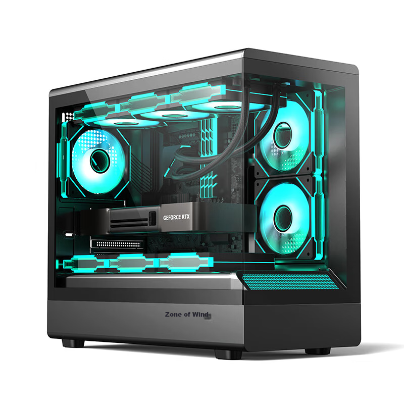 Golden Field Xiaoyu LITE Black Gaming Computer Desktop Case Compatible with 360 Water Cooling, MATX Motherboard, Three-Sided Quick Release, PVC High Transparency Light Panel, 270° Panoramic View