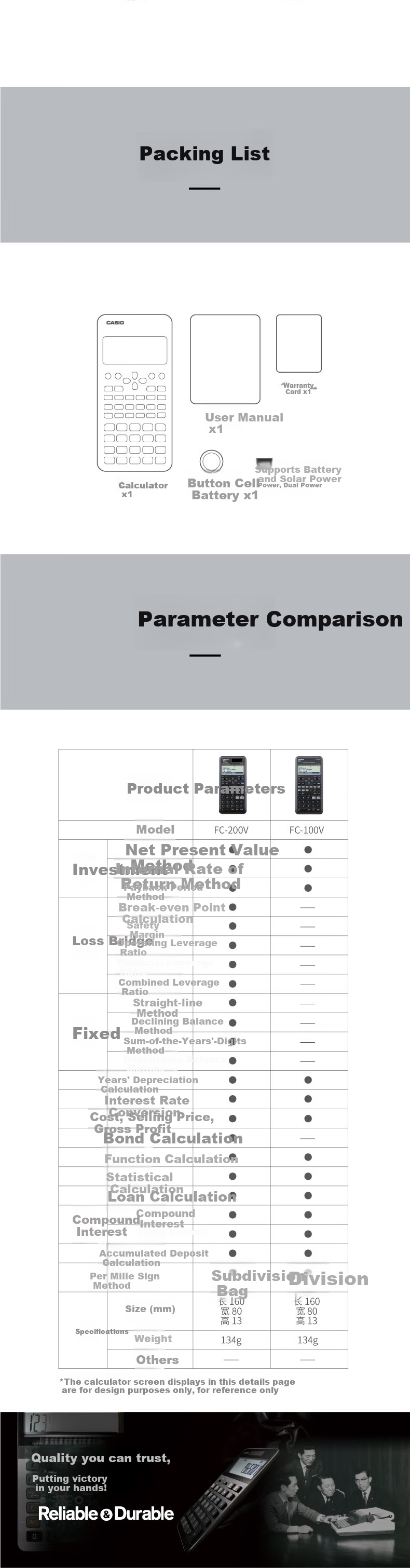 CASIO Financial Management Calculator for Accounting And Finance Exam Preparation And Study, Solar-Powered Dual Power Supply with Built-In 12 Financial Formulas, FC-200V 2
