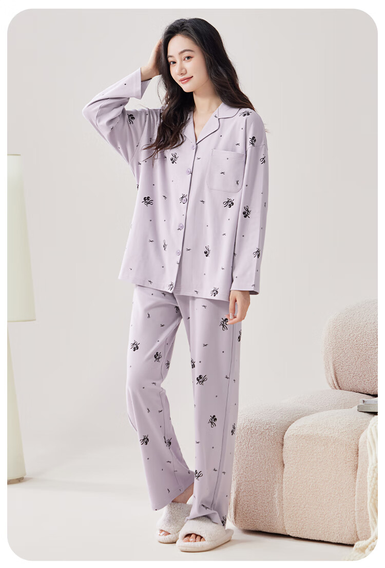 LangSha 100% Cotton 10A Antibacterial Women's Pajama Set Spring Summer Pure Cotton Cardigan Loungewear Suitable for Outdoor Wear 2026 15