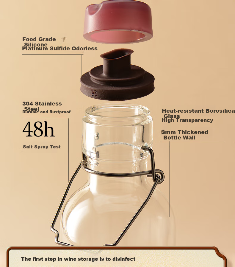 Juyuansu Ginseng Liquor Infusion Bottle, Glass Sealed High-Quality Liquor Storage Bottle, Liquor Storage And Dispensing Container, 1L, Deep Burgundy Red 3