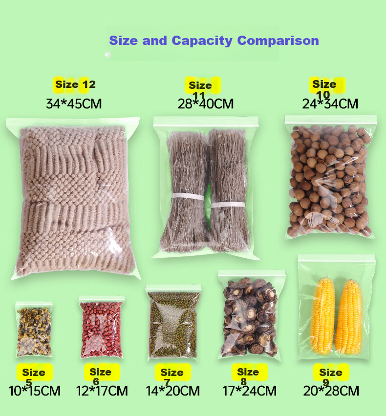 Yessel Thick Self-Sealing Bags, Large Size 12, 34*45CM, 100 Pieces, Transparent Sealed Food Storage Bags for Preservation And Organizatio 12