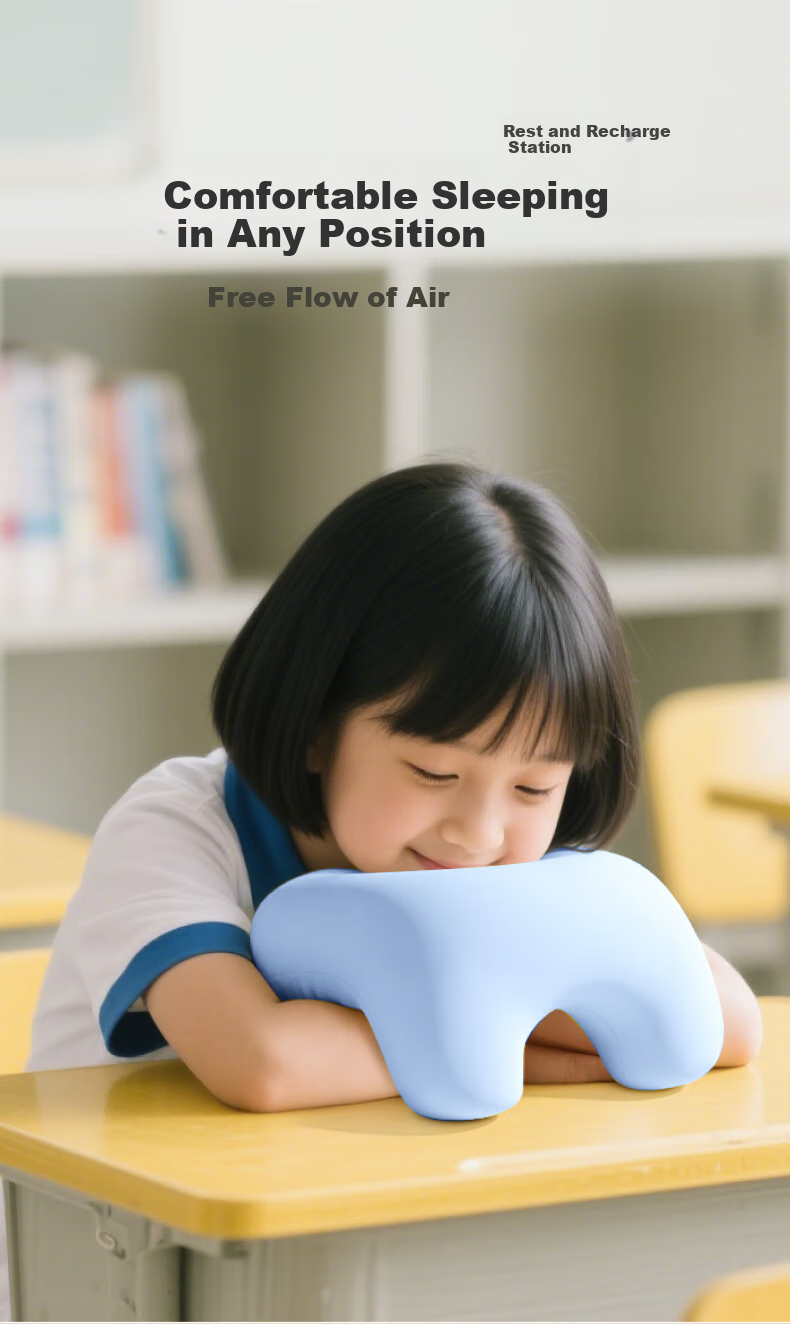 Mixiaoshu Nap Pillow, Face-Down Pillow for Primary School Students, Summer Ice Silk Face-Down Pillow, Classroom Desk Nap Pillow, Sleeping Aid for Childre 6