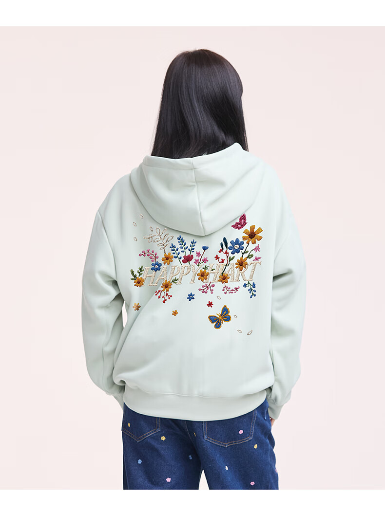 Charles Peach Heart New Autumn Love Embroidery Print Couple Jacket American Style Hooded Versatile Cardigan Sweatshirt Black S 8