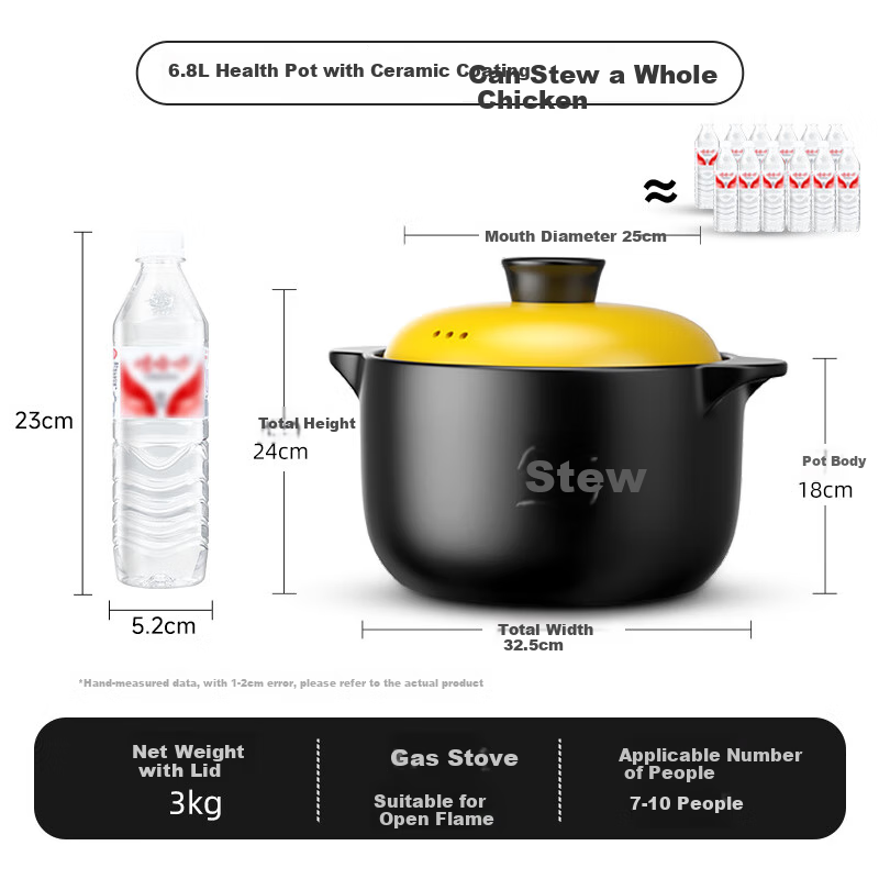 Royalstar Ceramic Casserole Pot for Soup, Heat-Resistant Dry-Burning Crack-Resistant Stew Pot for Home Use, Compatible with Gas And Open Flame Stoves, 6.8L Capacity