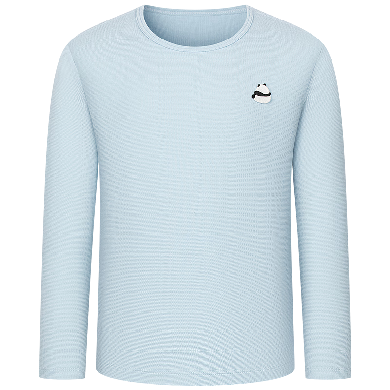 AIMER KIDS Mid-Weight Autumn Antibacterial Milk Skin Boys' Thermal Underwear Top Sky Blue Size 150 (-5~5℃)