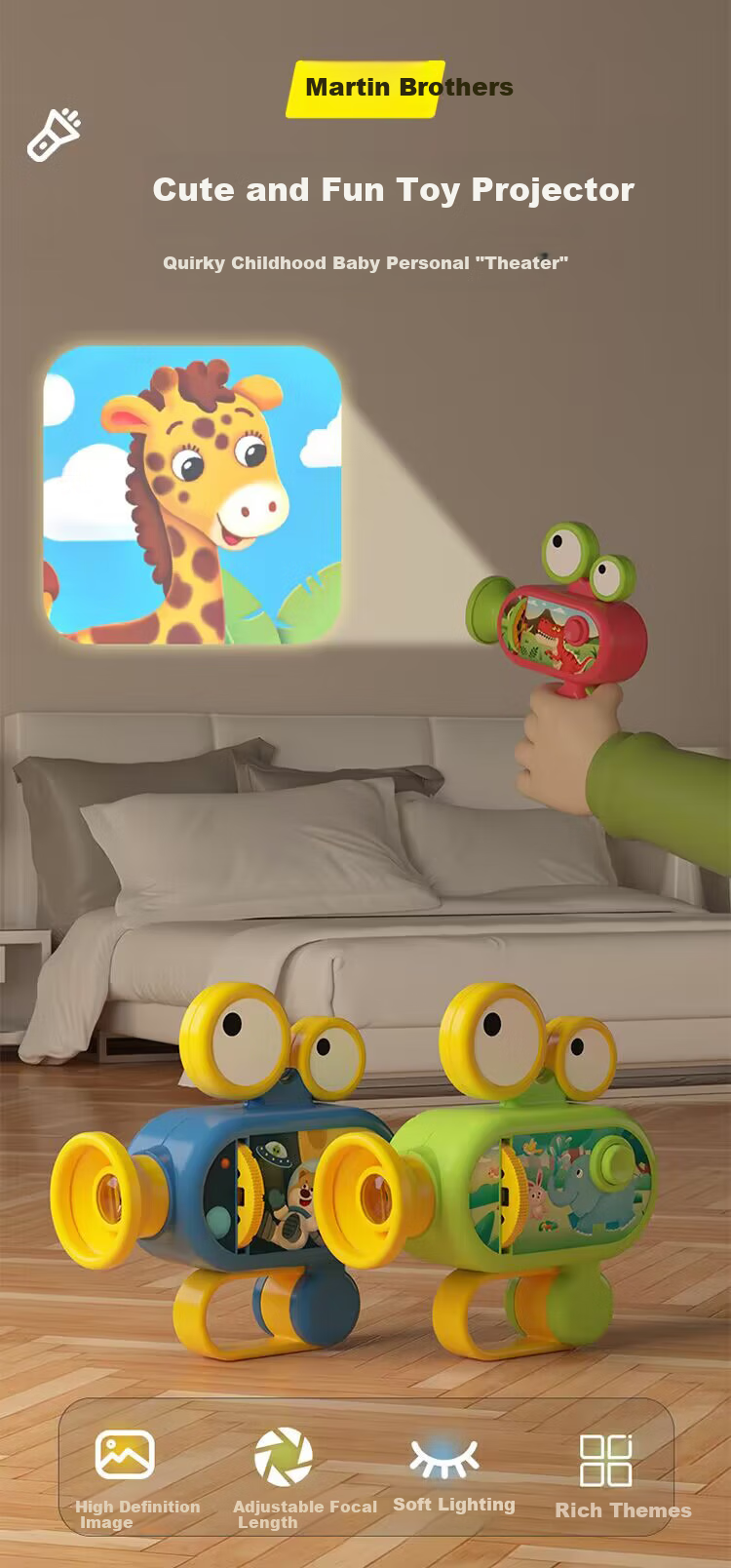 Martin Brother Children's Toy Projector Flashlight, Light-Up Slides, Baby Early Education Flashlight Light Toy, 96 Patterns 1