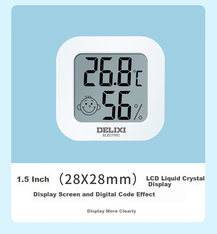 DELIXI ELECTRIC Home Indoor Thermometer with Smiley Face, Baby Room Alarm Clock Timer Electronic Digital Display Temperature And Humidity Meter Thermometer 13