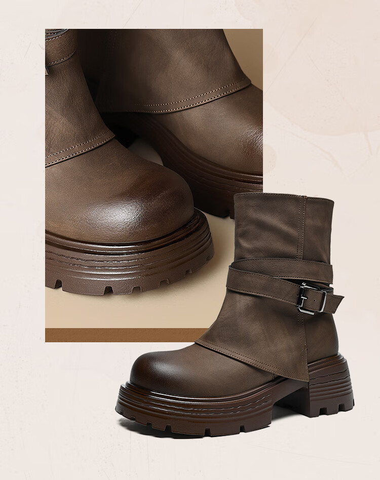 ZHR [Xu Ruohan Same Style] Women's Winter Thick-Soled Martin Boots Versatile Pant Leg Snow Boots KN261 Brown Size 35 3