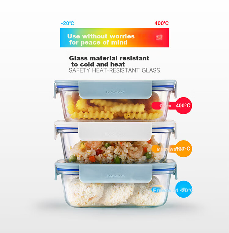 LOCK&LOCK , Glass Food Storage Container, Microwave-Safe Lunch Box, Sealed Meal Container, Bento Box, Refrigerator Organizer, 750ML, Mint Gree 3