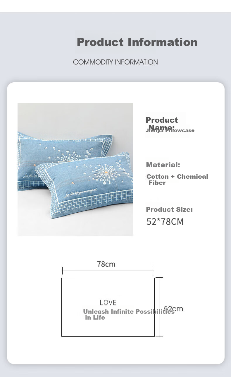 Grace 7A Antibacterial Four-Layer Breathable Extra Large Thick Gauze Pillowcase, Qinghuan-Blue, 78*52cm, One Pair 4