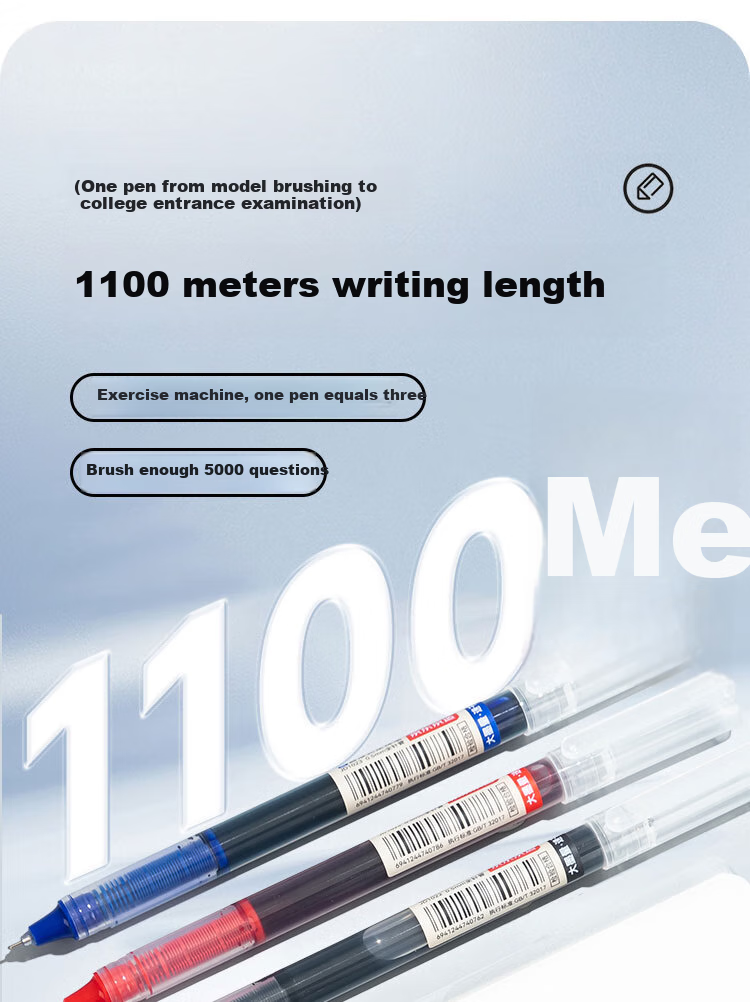 JD Original [Best-Selling Product] Full Needle Tube Direct Liquid Rollerball Pen, 1100m Quick-Drying Gel Pen, Signature Pen, Business Office Student Exam Writing Pen, Blue, 12-Pack 3