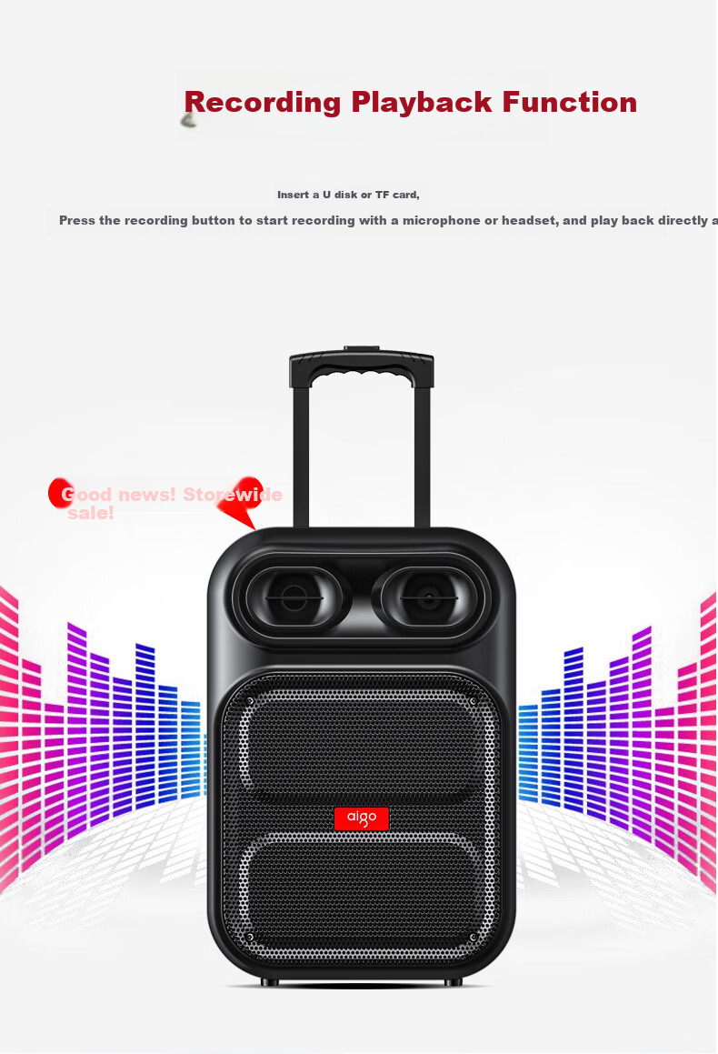 Aiguozhe S312 12-Inch Square Dance Speaker, Outdoor High-Volume Bluetooth Trolley Speaker, High-Power Portable Mobile Performance Karaoke Subwoofer, Street Vendor Stall Loudspeaker, Single Microphone 10