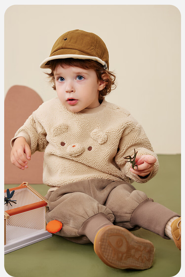 Minibala Unisex Kids Plush Set Loose Warm Long Sleeve Top and Pants Two-Piece Winter Outfit 2
