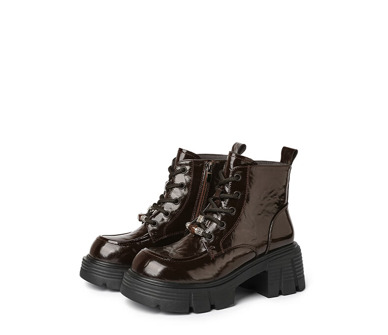 DAPHNE Women's Petite Thick-Soled Martin Boots with Fleece Lining, Lightweight British Style Fashion Versatile Ankle Boots, Brown, Size 36 11