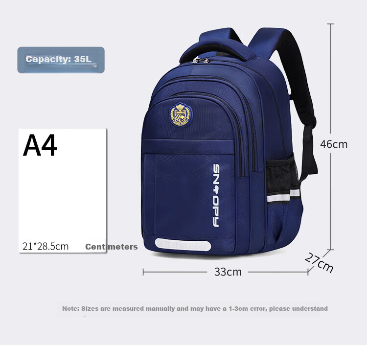 SNOOPY Middle School Backpack Large Capacity for Grades 4-9, Multi-Compartment High School Student Water-Resistant Double Shoulder Bag for Boys, Royal Blue 6