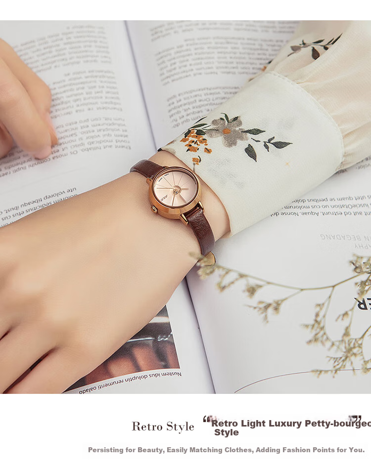 Julius Women's Watch, Korean Version, 3D Dial, Fashionable Versatile Student Waterproof Quartz Ladies Watch, Coffee Color JA-979E 13